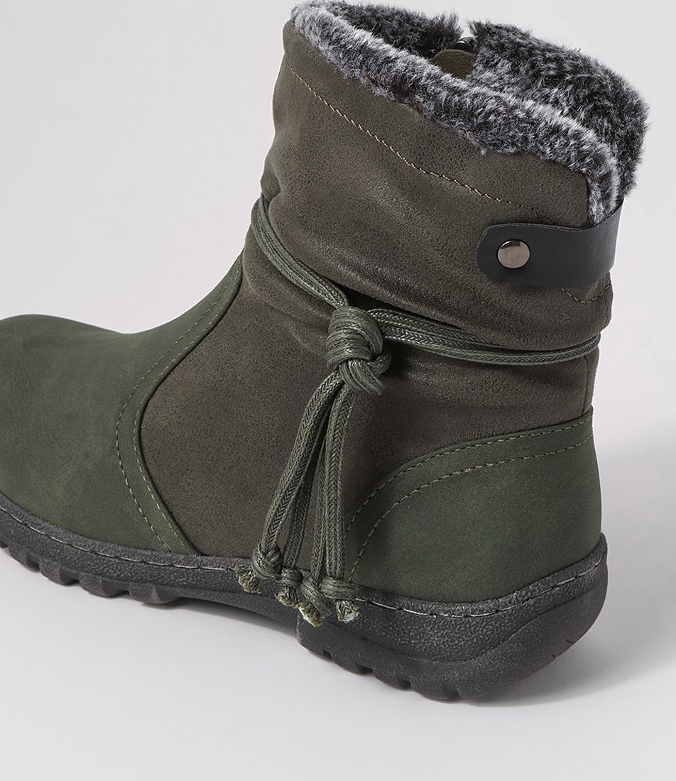 Duzzel Olive Multi Ankle Boots