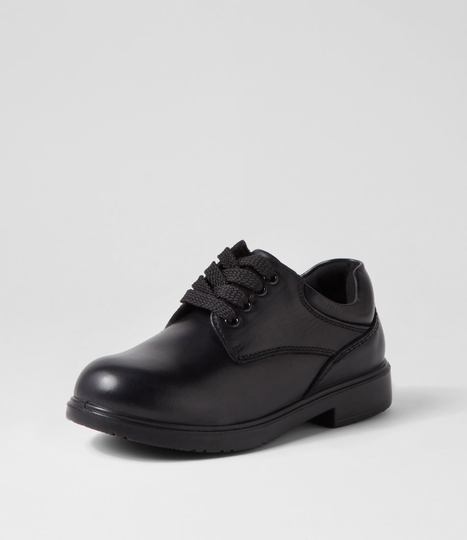 Kyson Jnr E Black Leather Lace Up Flats