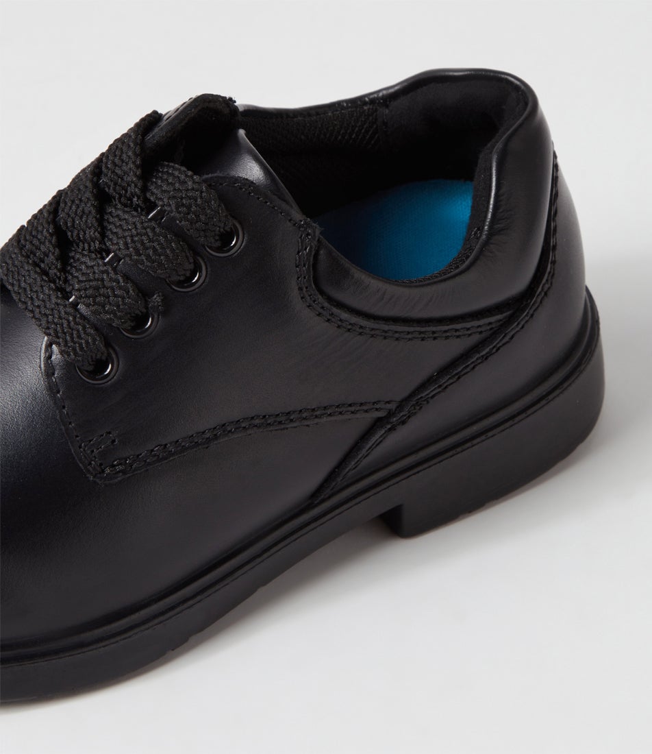 Kyson Jnr E Black Leather Lace Up Flats
