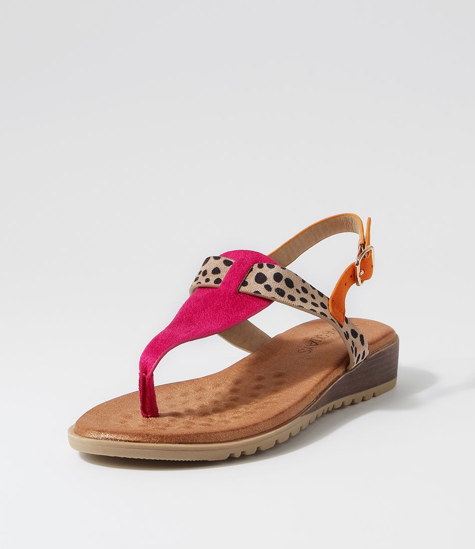 Mawa Pink Beige Cheetah Microsuede Sandals