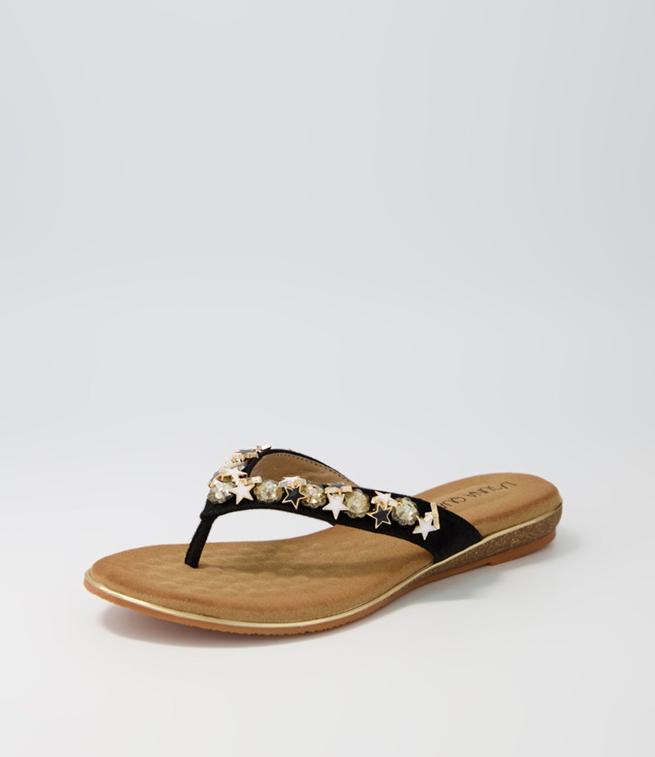 Silvie Black Microsuede Sandals