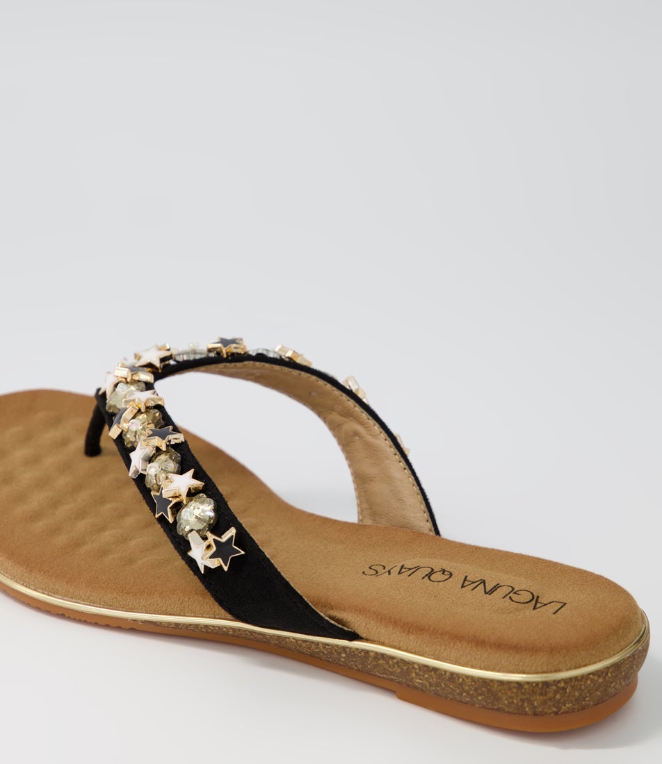 Silvie Black Microsuede Sandals