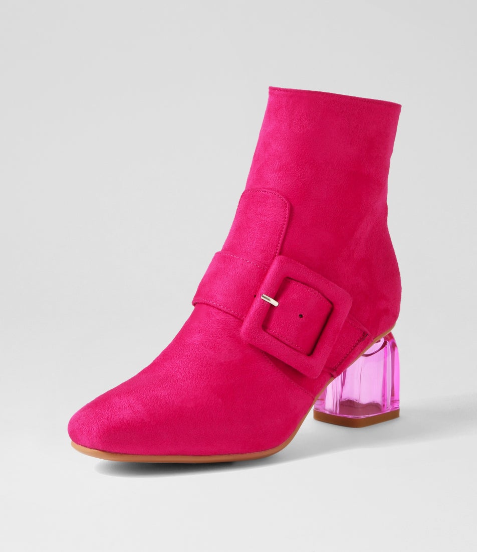 Talulah Hot Pink Microsuede Ankle Boots