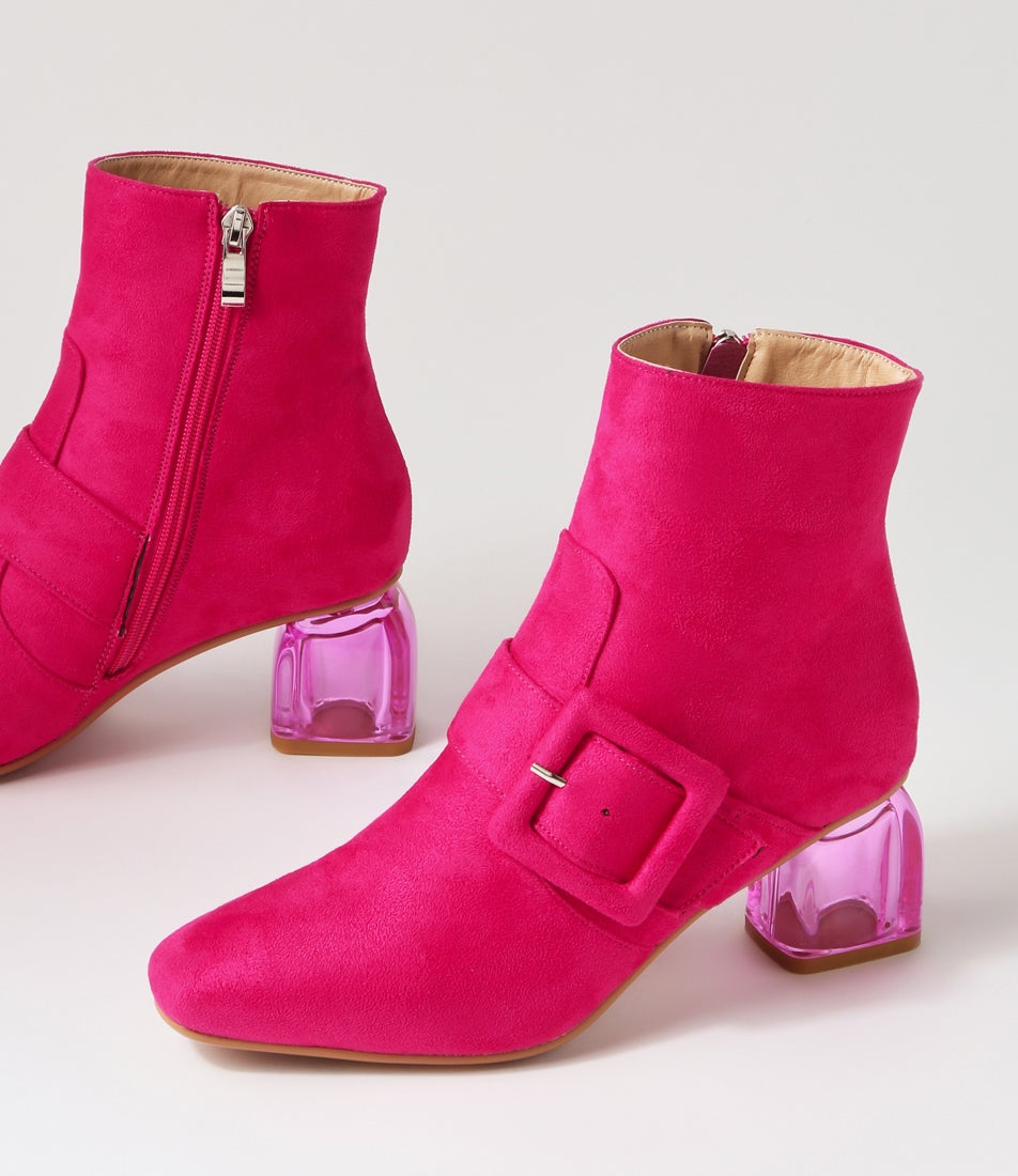 Talulah Hot Pink Microsuede Ankle Boots