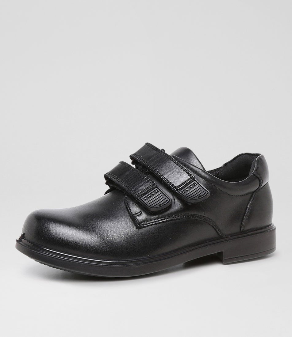 Dash Junior Black Leather Adjustable Shoes
