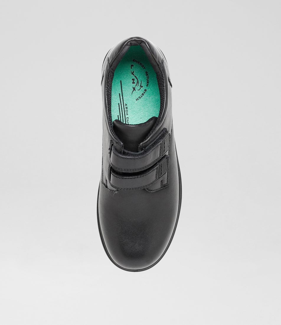 Dash Junior Black Leather Adjustable Shoes