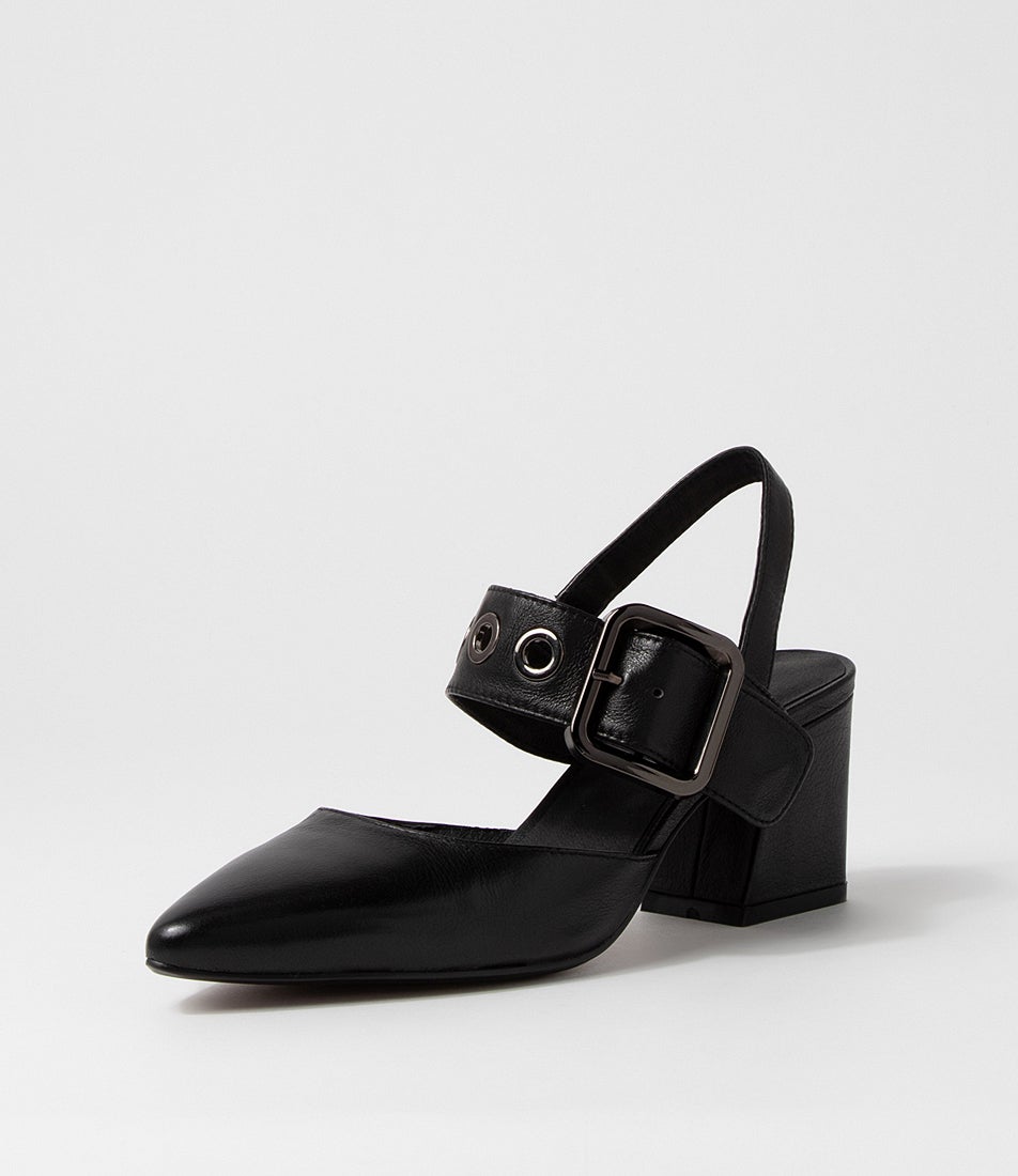 Maddox Black Leather Heels
