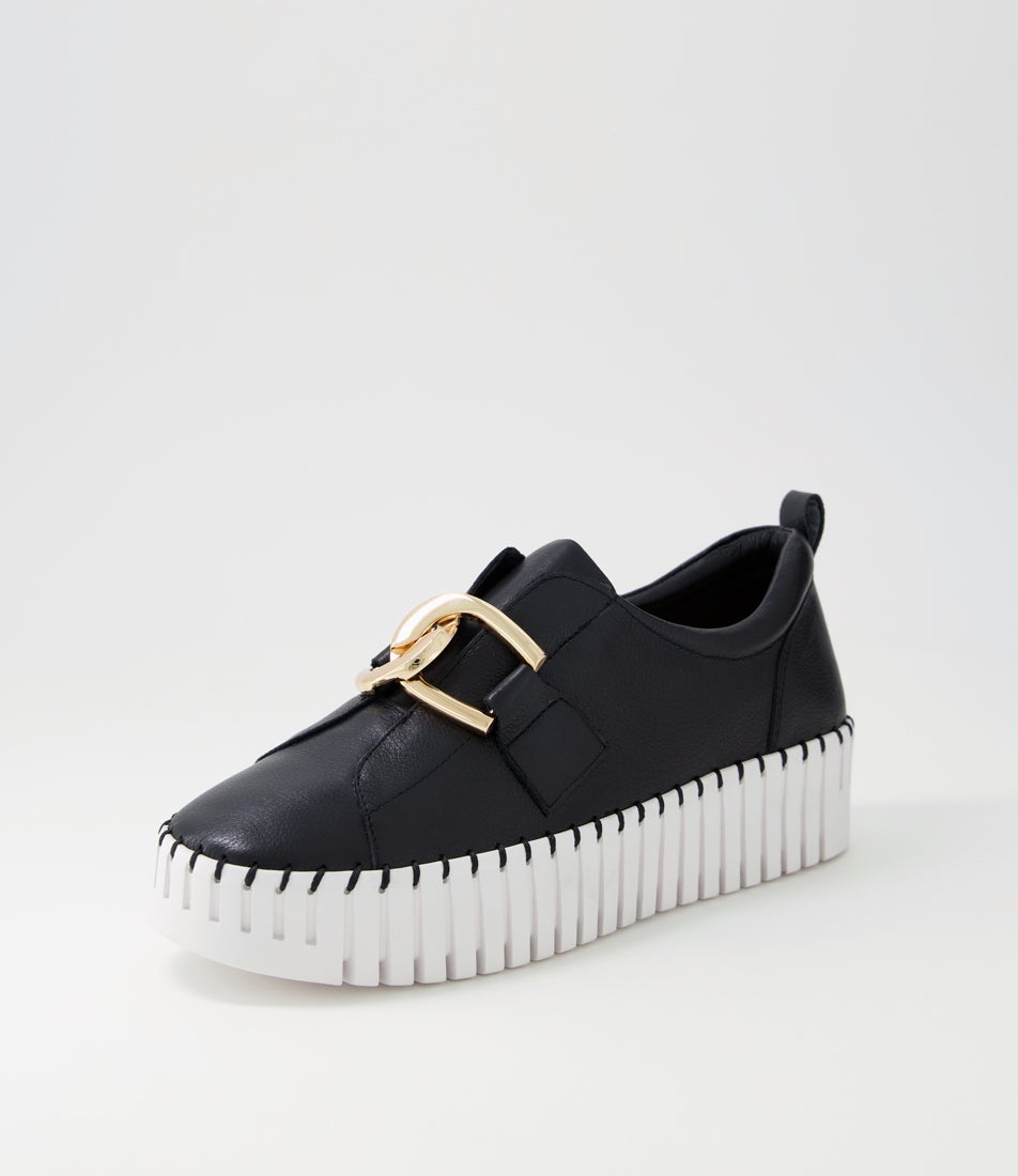 Buckles Black Leather Sneakers Ws