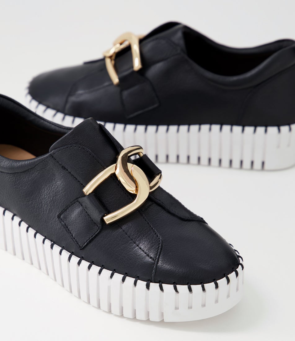 Buckles Black Leather Sneakers Ws