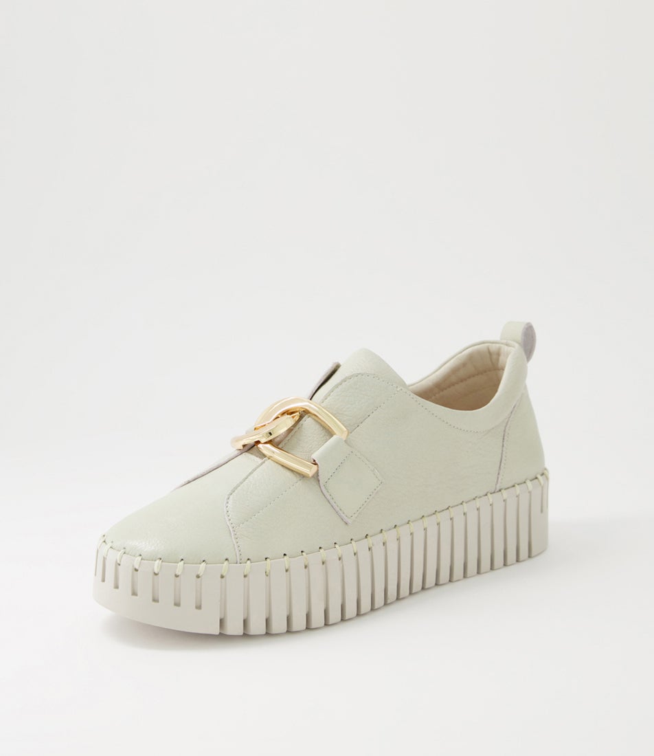 Buckles Almond Leather Sneakers