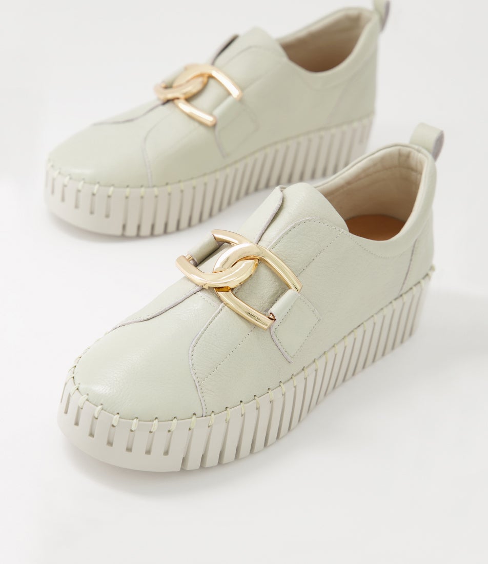 Buckles Almond Leather Sneakers