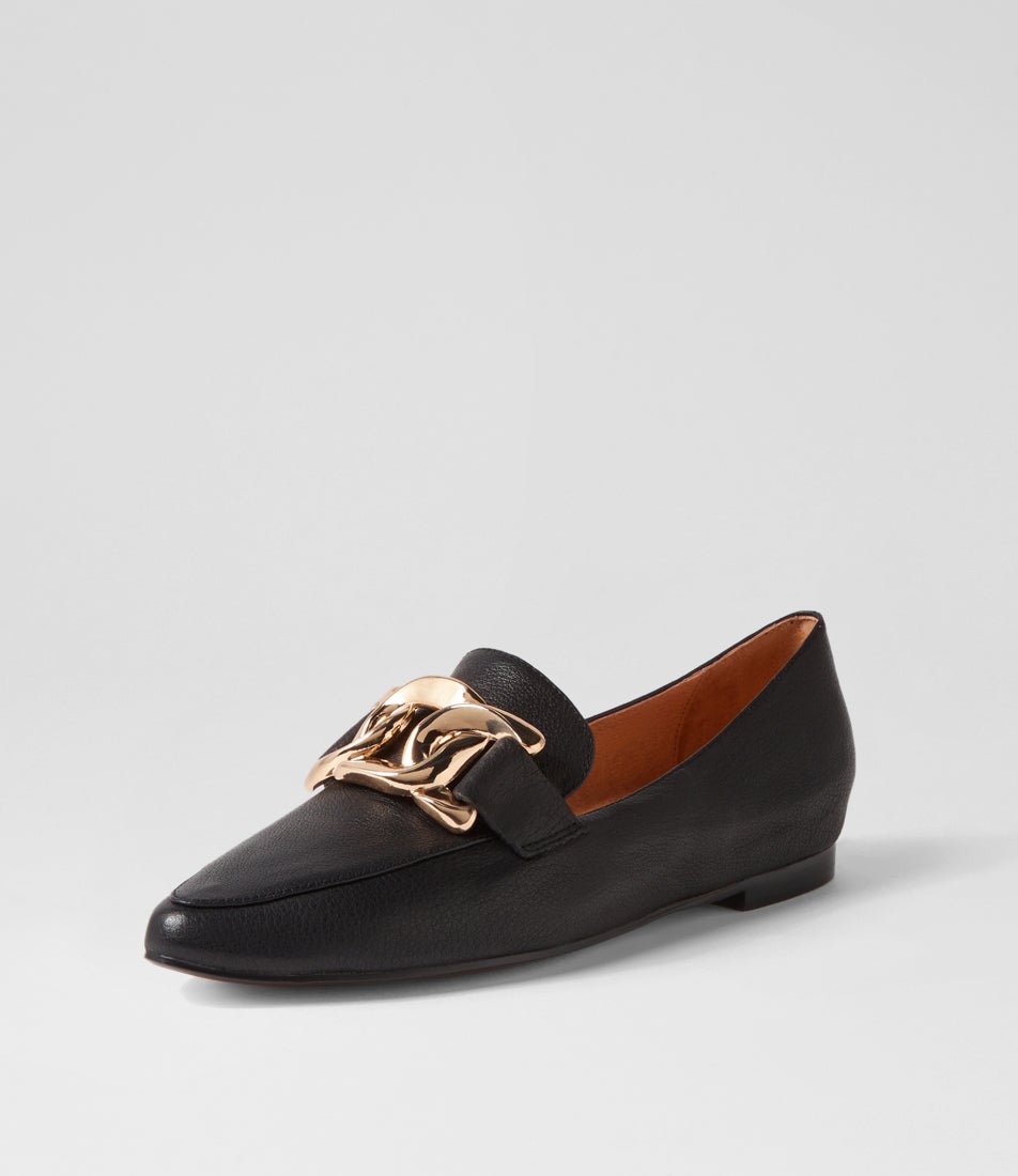 Symona Black Leather Loafers