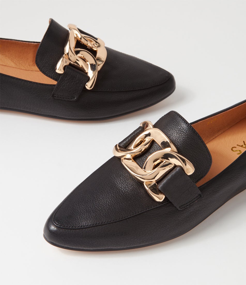 Symona Black Leather Loafers