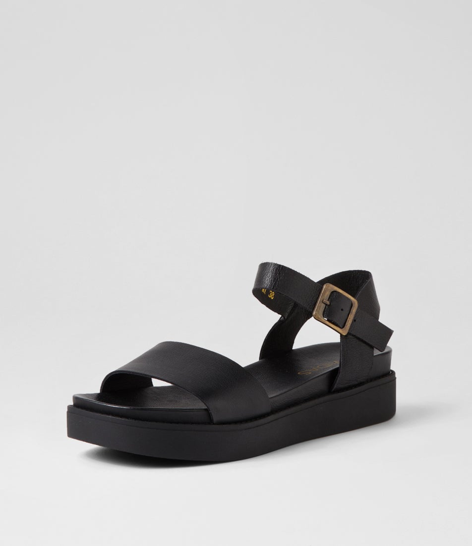 Benjo Black Leather Sandals