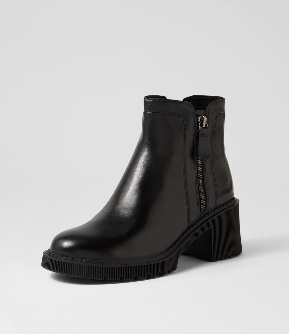 Zanto Black Leather Ankle Boots