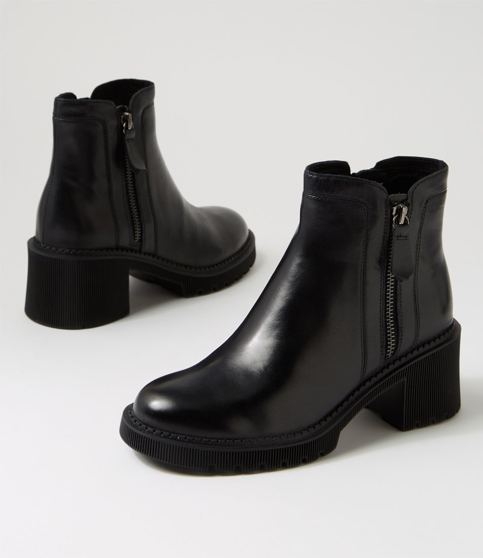 Zanto Black Leather Ankle Boots