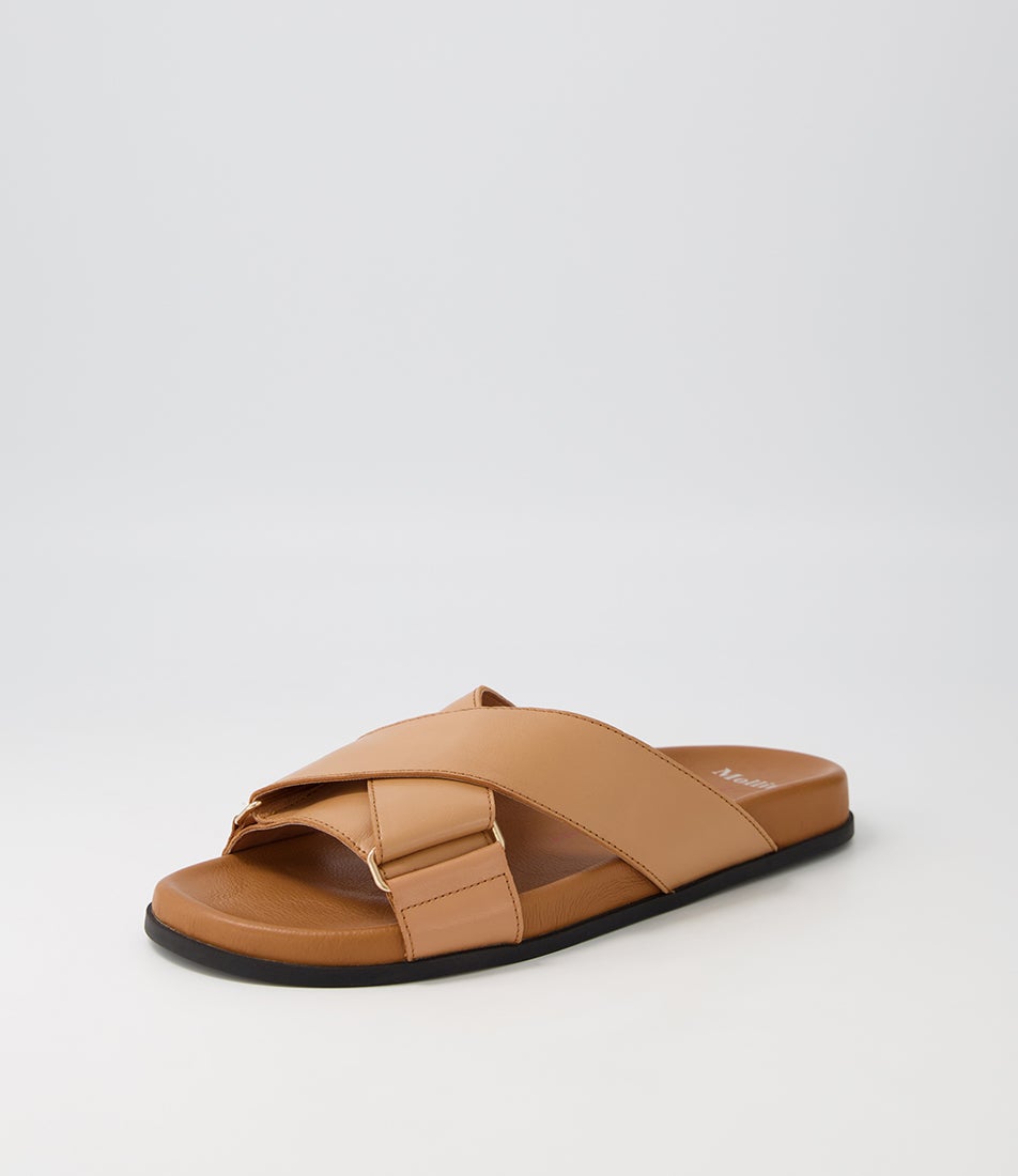 Hefti Caramel Tan Leather Slides Bs