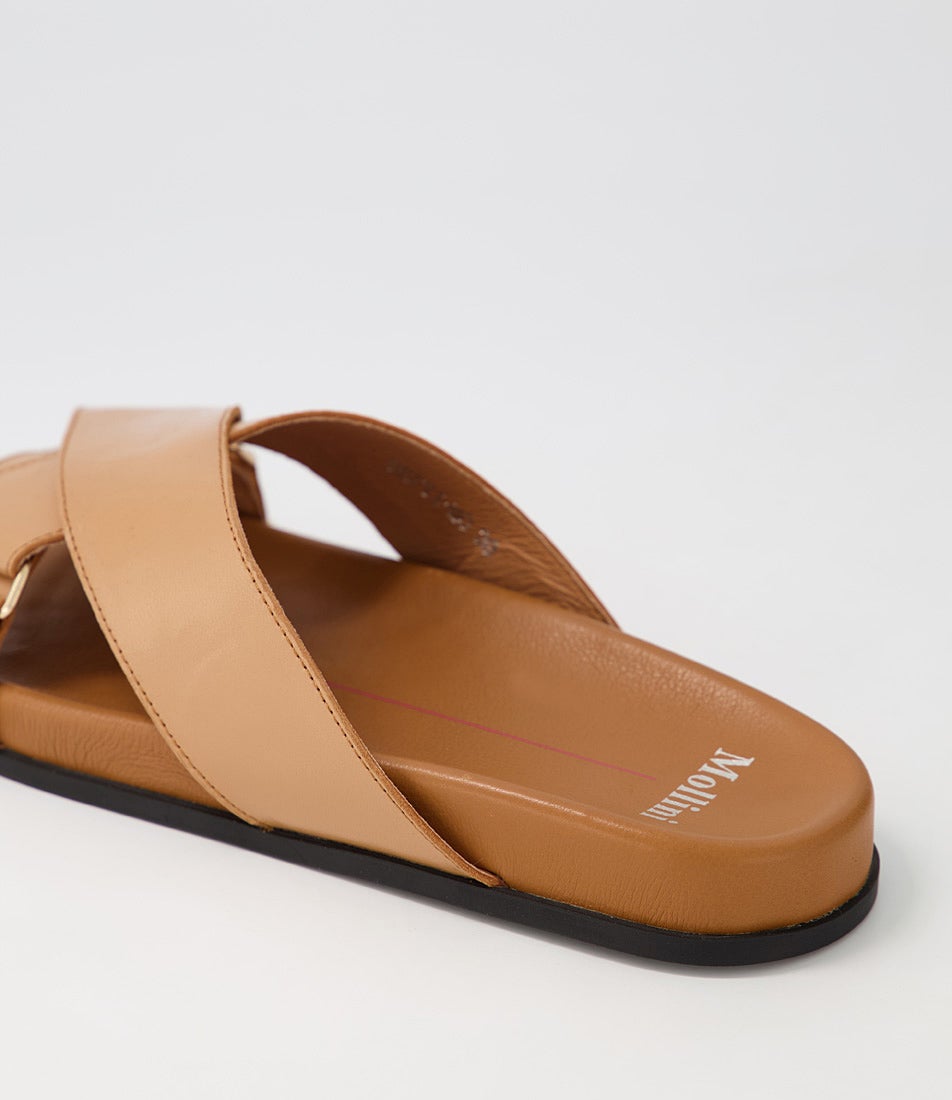 Hefti Caramel Tan Leather Slides Bs