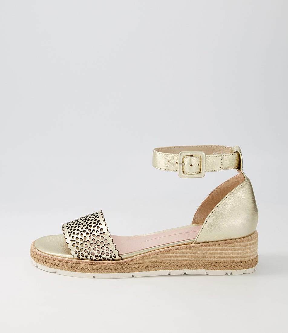 Badira Pale Gold Leather Espadrilles by Mollini Shop Online at Mollini