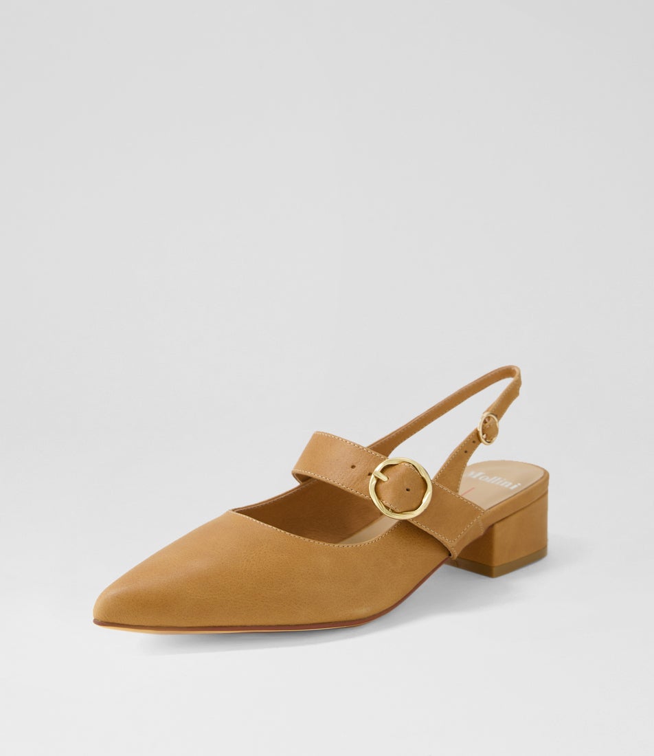 Thetime Tan Leather Mary Jane Heels