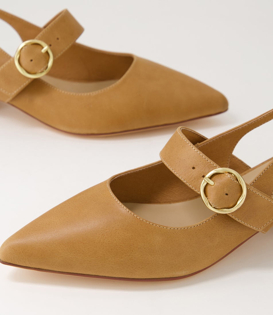 Thetime Tan Leather Mary Jane Heels