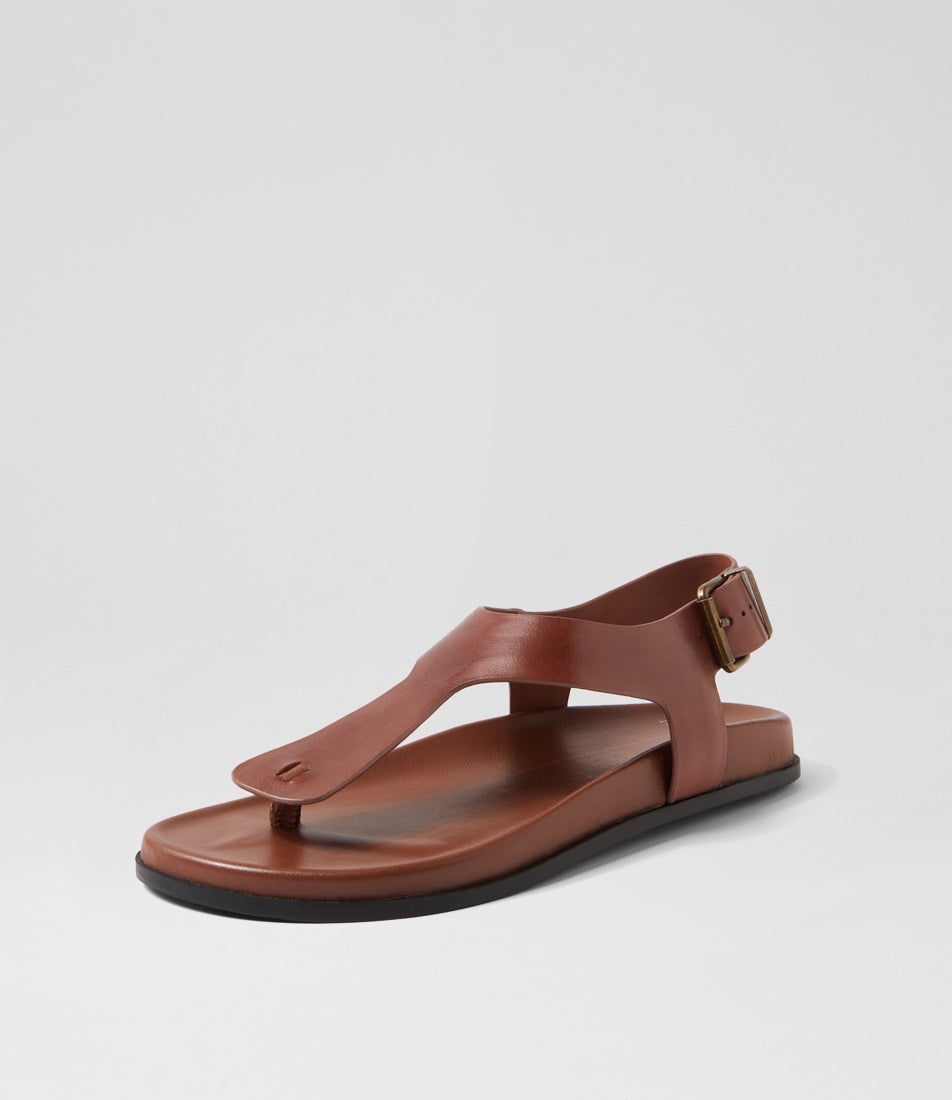 Hallee Walnut Black Leather Sandals