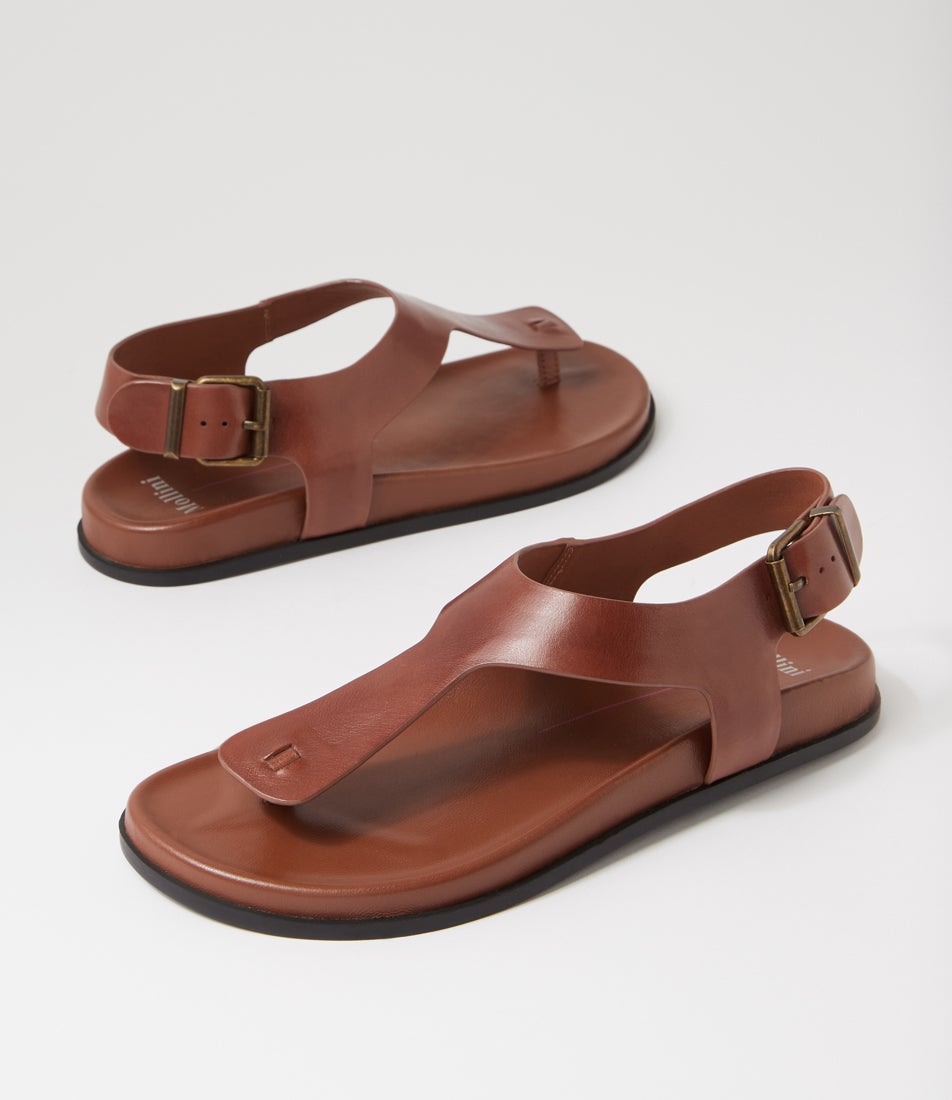 Hallee Walnut Black Leather Sandals