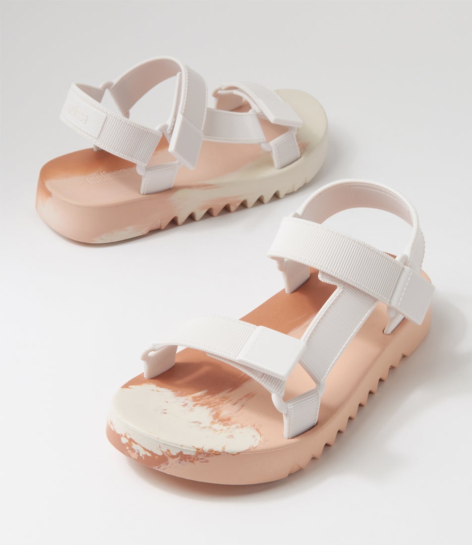 Melissa Flowing Papete White Beige Fabric Sandals