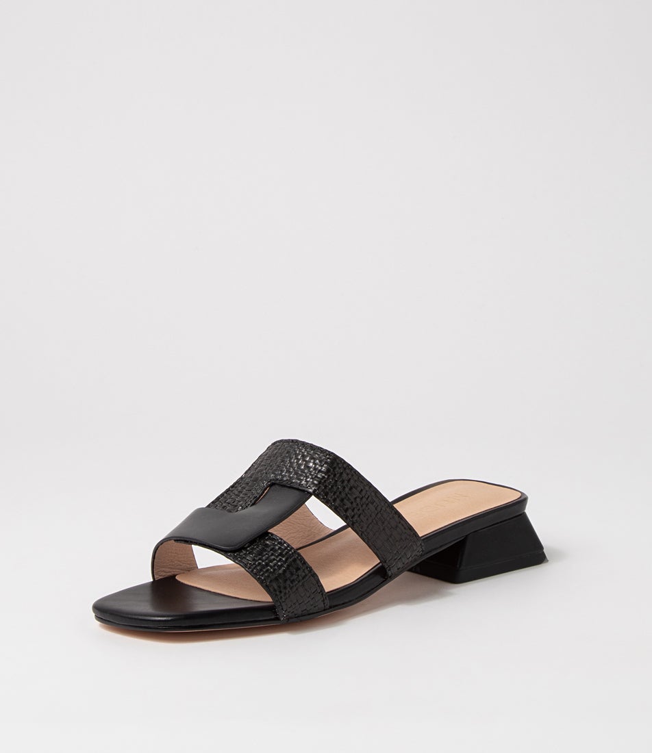 Lorelei Black Leather Raffia Sandals
