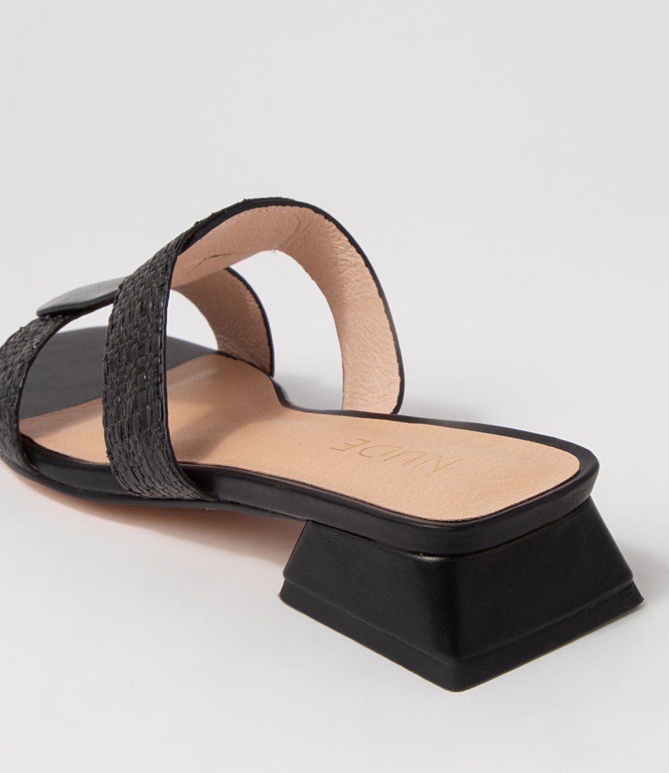 Lorelei Black Leather Raffia Sandals