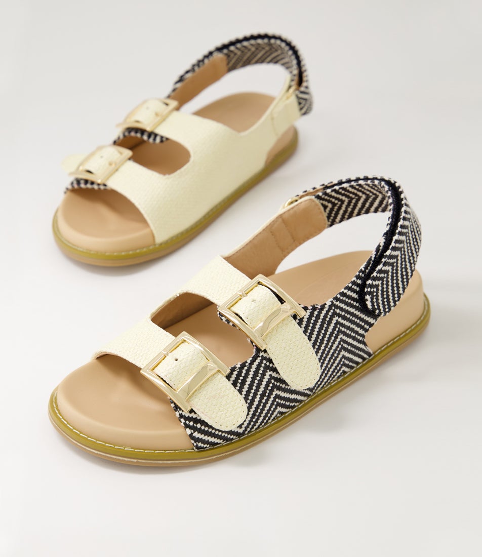 Helena Navy Mix Raffia Sandals