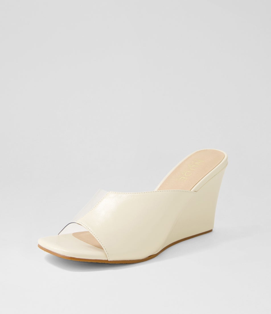 Goldie White Clear Leather Mules
