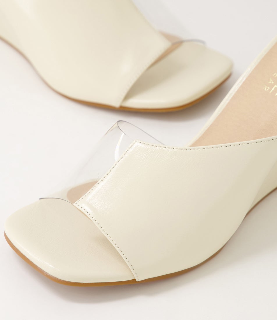 Goldie White Clear Leather Mules