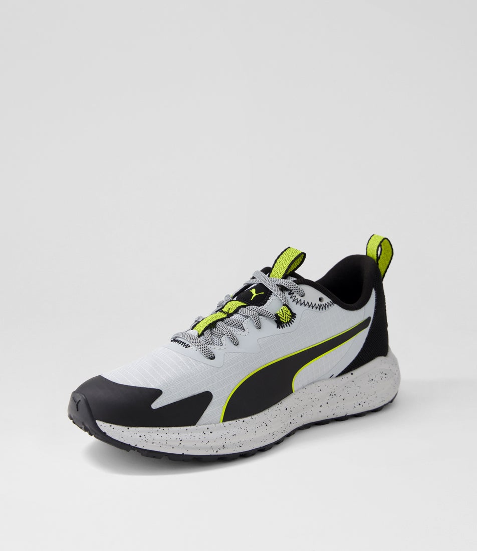 Twitch Runner Trail Platinum Gray Black Olive Oil Mesh Sneakers