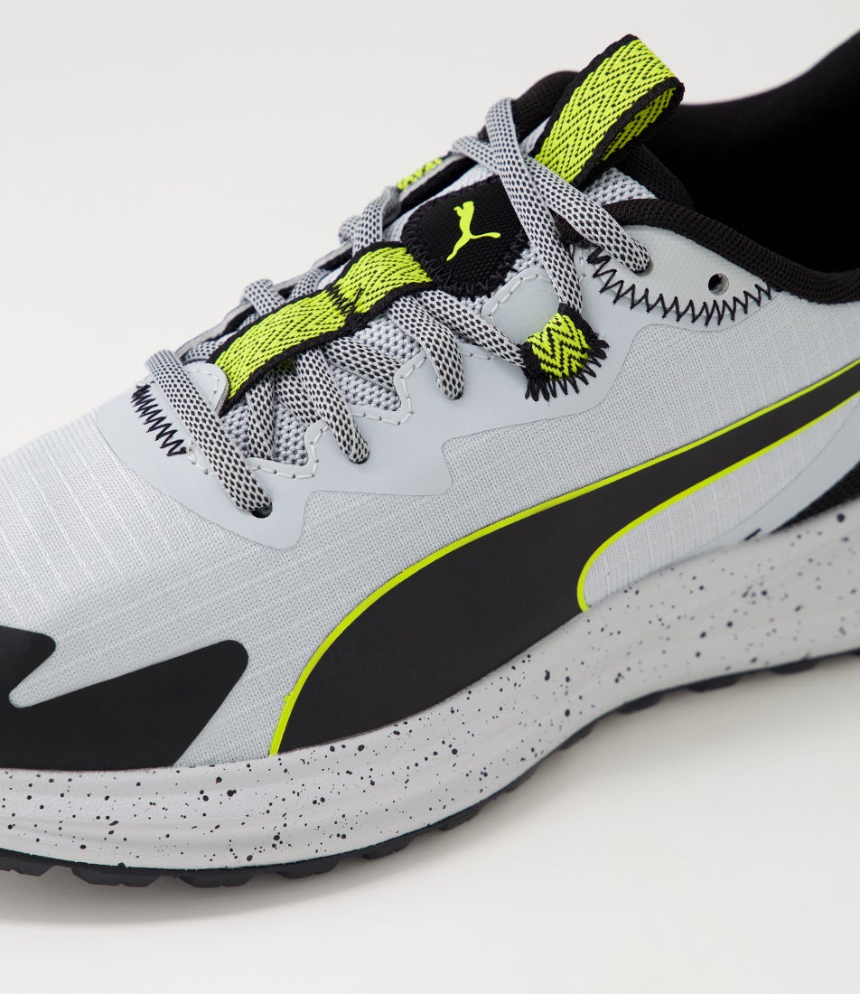 Twitch Runner Trail Platinum Gray Black Olive Oil Mesh Sneakers