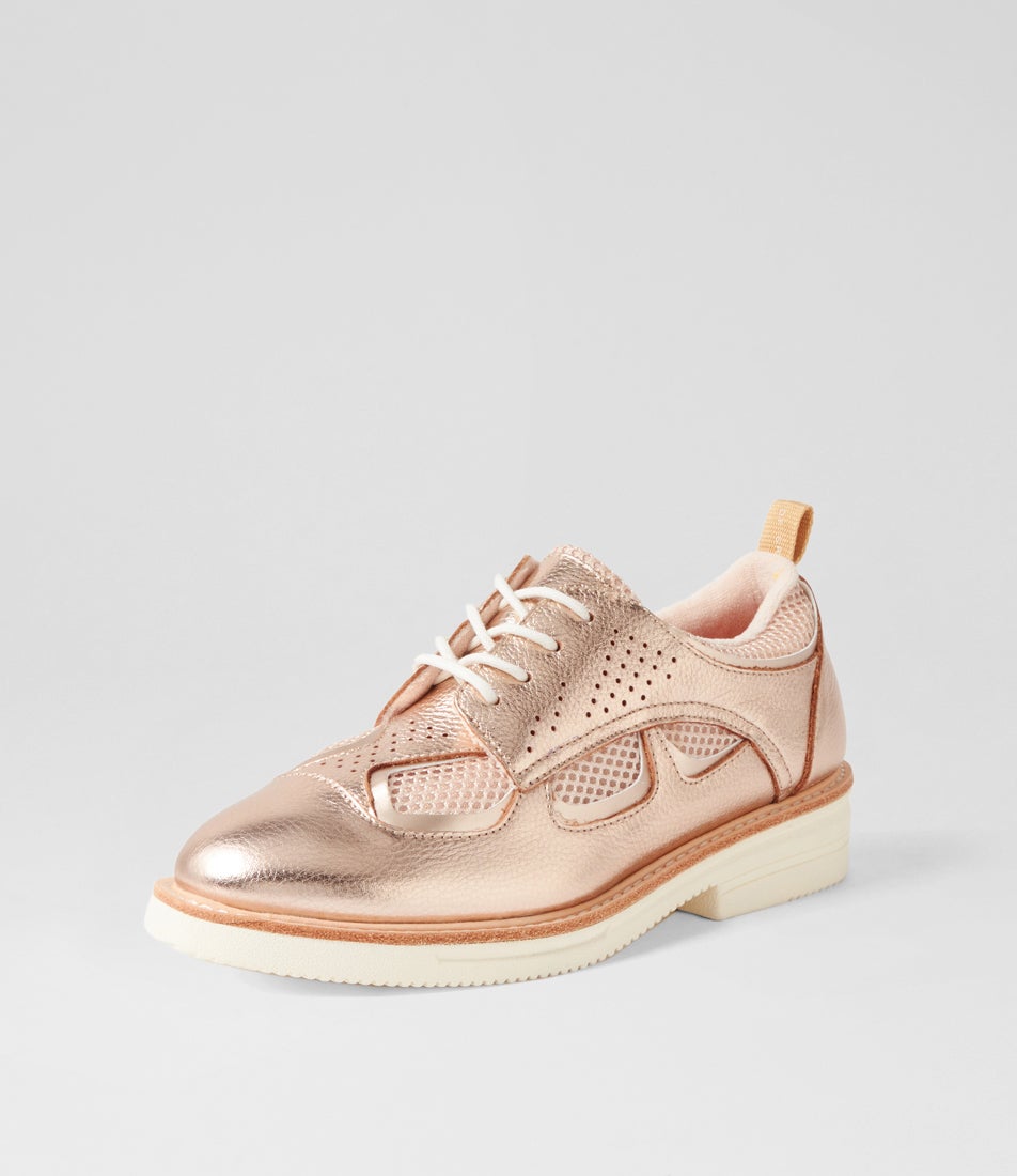Breeze Rise Rose Gold Leather Lace Up Flats