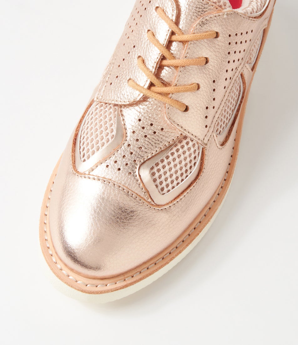 Breeze Rise Rose Gold Leather Lace Up Flats