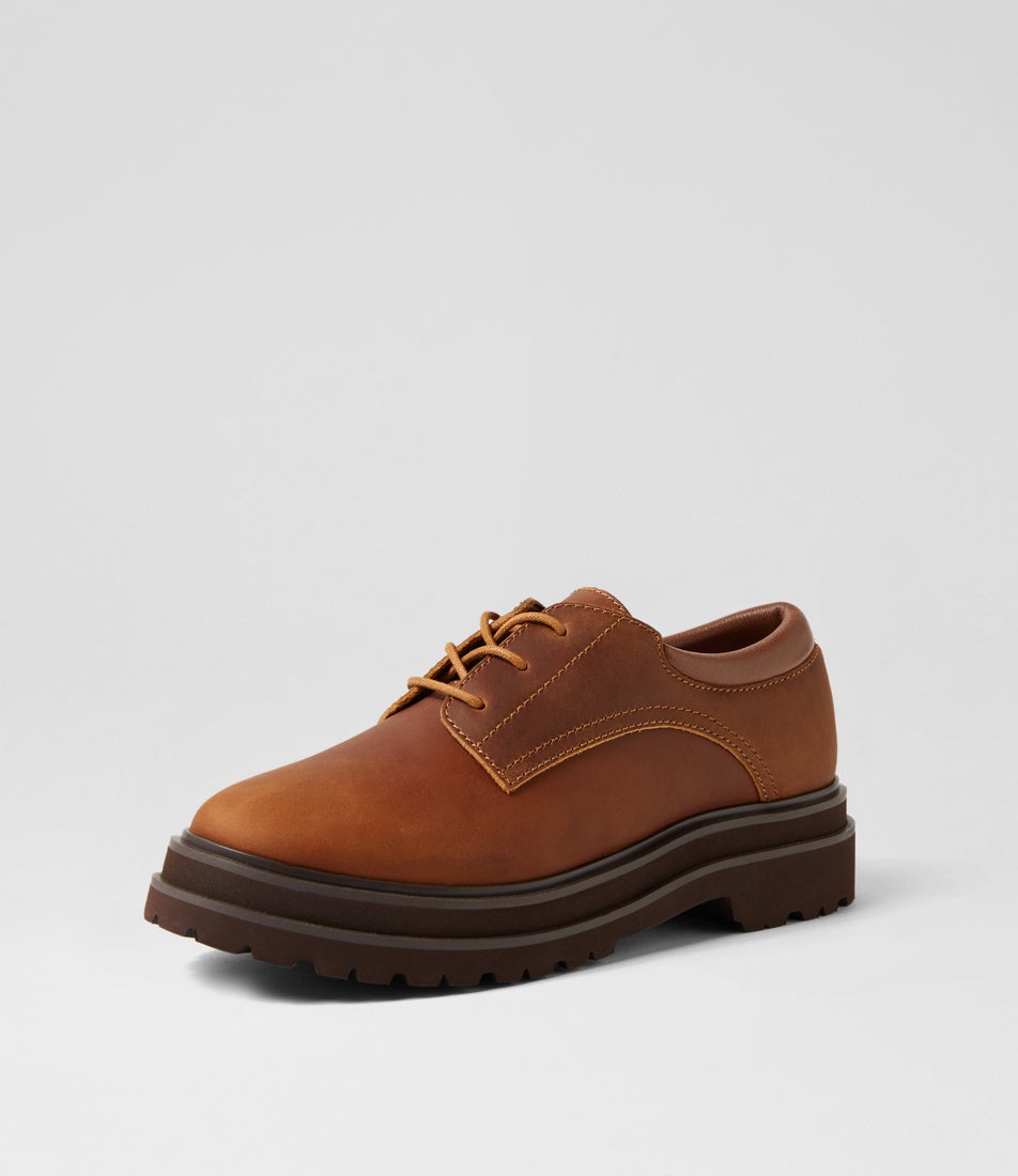 Derby Step Dark Coffee Leather Lace Up Flats