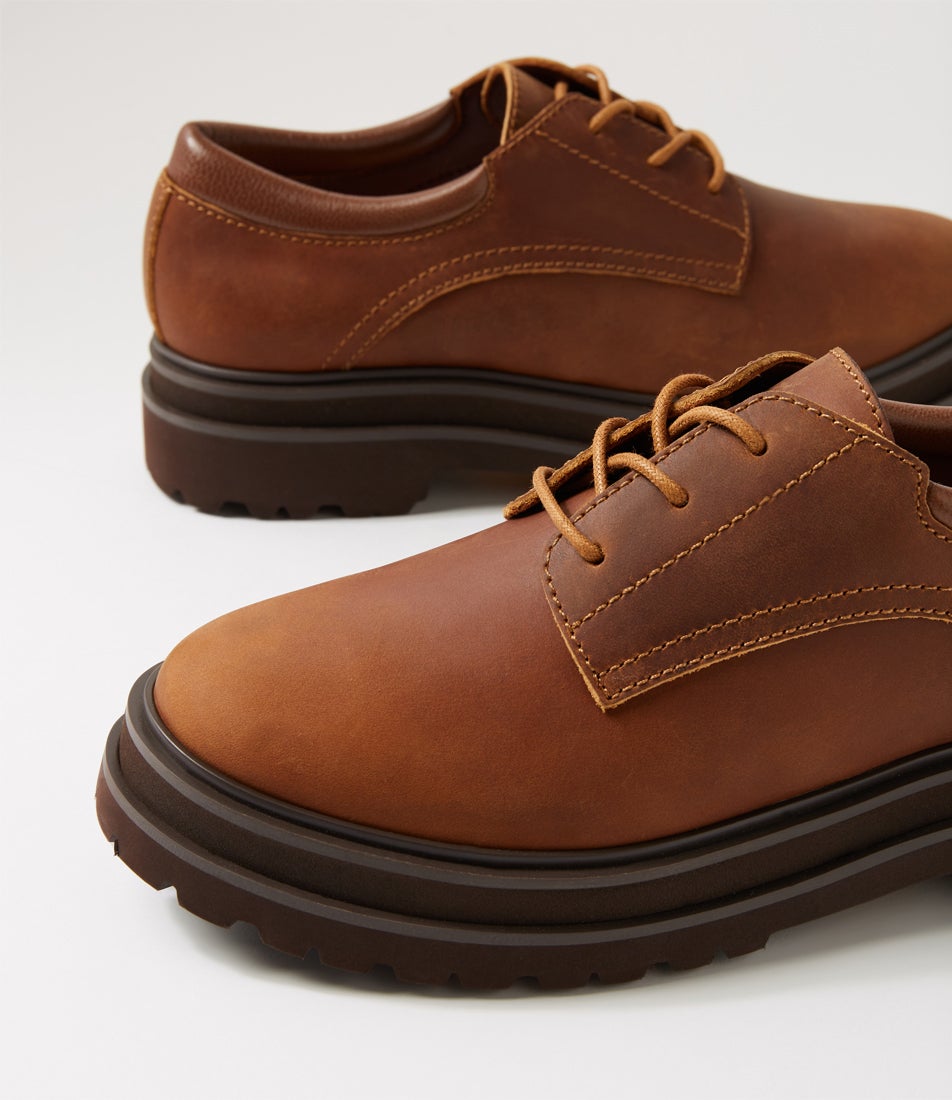 Derby Step Dark Coffee Leather Lace Up Flats