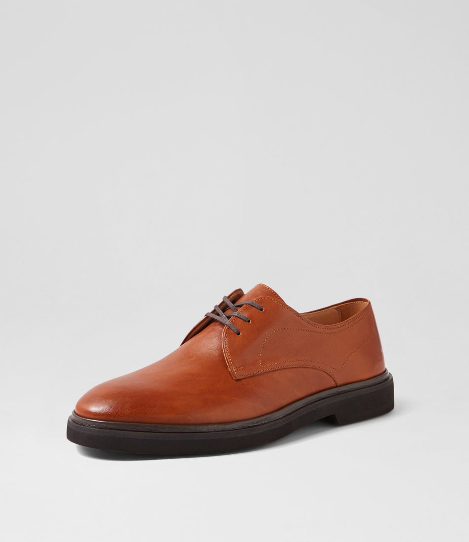 Gibson Vintage Cognac Leather Lace Up Flats