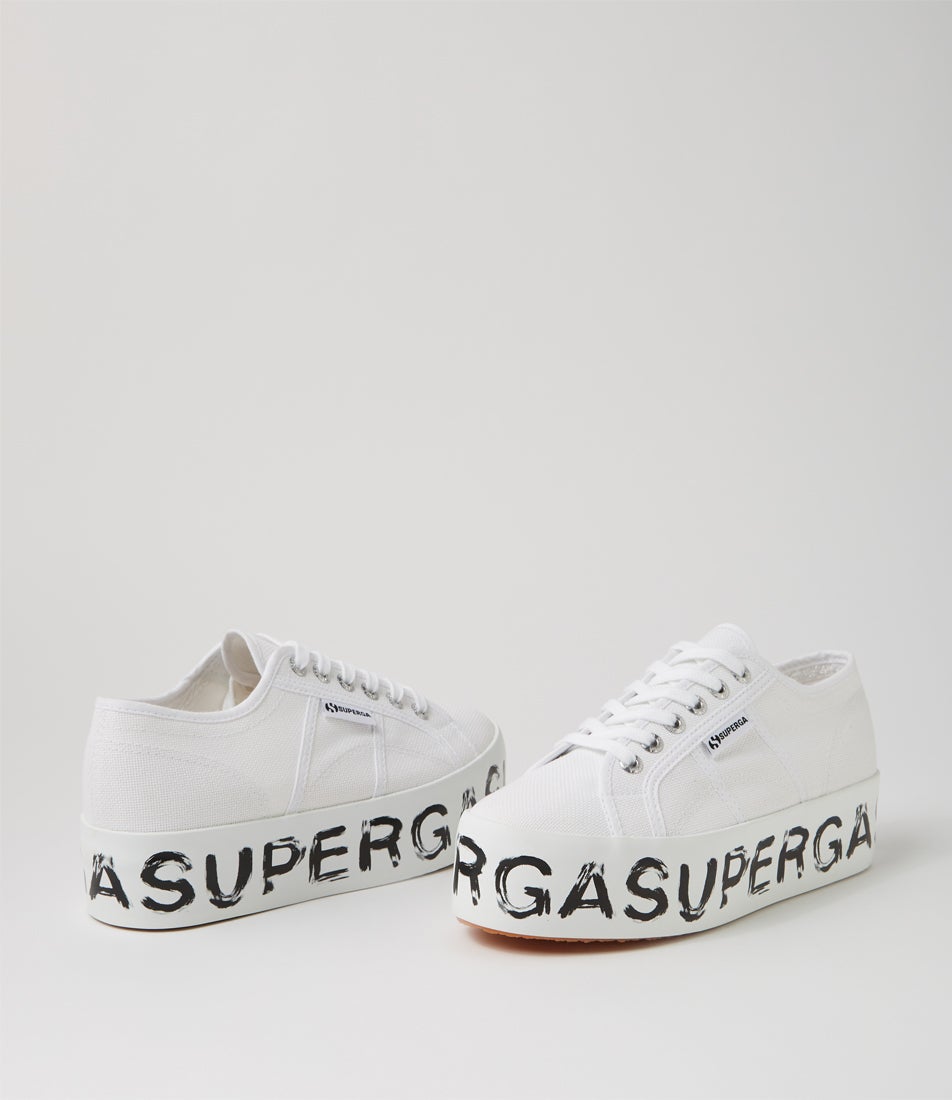 2790 Platform Lettering White Black Paint Canvas Sneakers 2790 Platform Lettering White Black Paint Canvas Sneakers