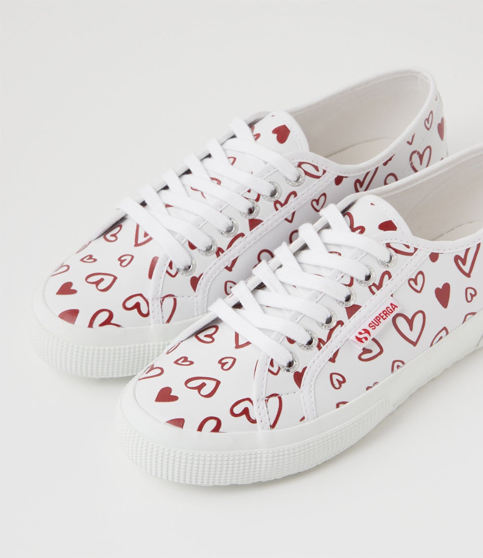 2750 Cute Hearts White Red Lace Up Flats 2750 Cute Hearts White Red Lace Up Flats