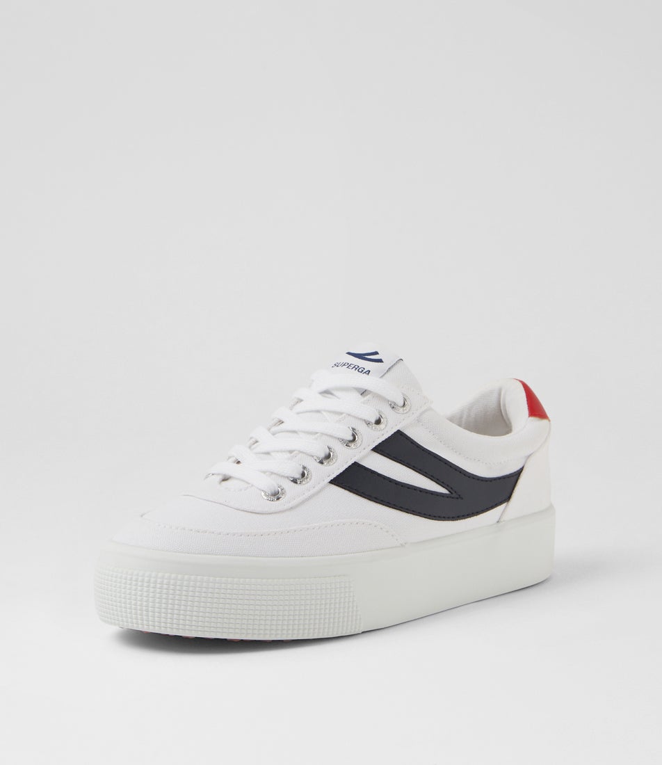 2740 Platform Blocks White Navy Red Canvas Lace Up Flats 2740 Platform Blocks White Navy Red Canvas Lace Up Flats