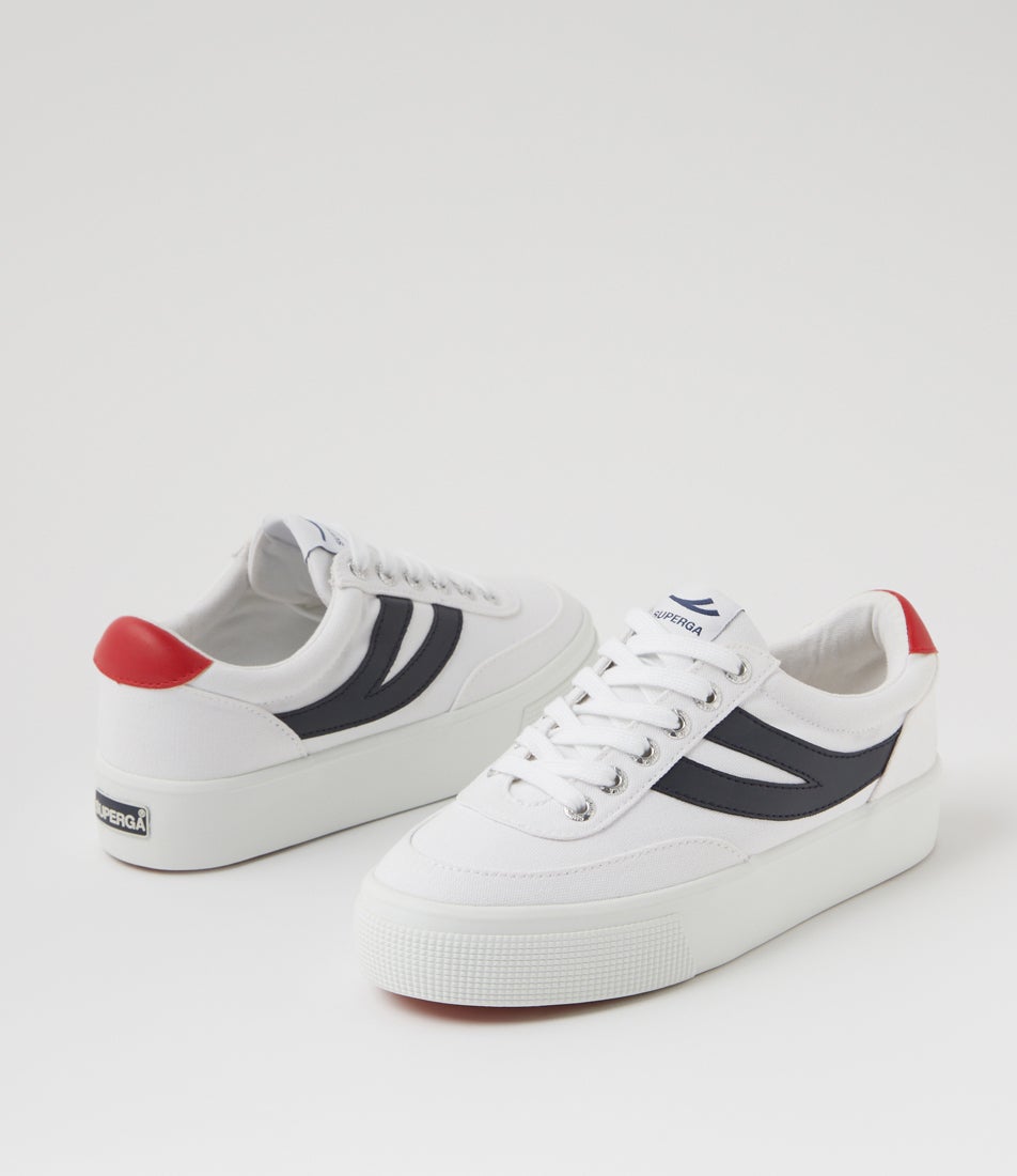 2740 Platform Blocks White Navy Red Canvas Lace Up Flats 2740 Platform Blocks White Navy Red Canvas Lace Up Flats