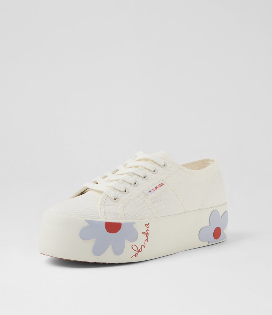 2790 Rubber Daisy White Azure Red Daisies Canvas Lace Up Flats 2790 Rubber Daisy White Azure Red Daisies Canvas Lace Up Flats
