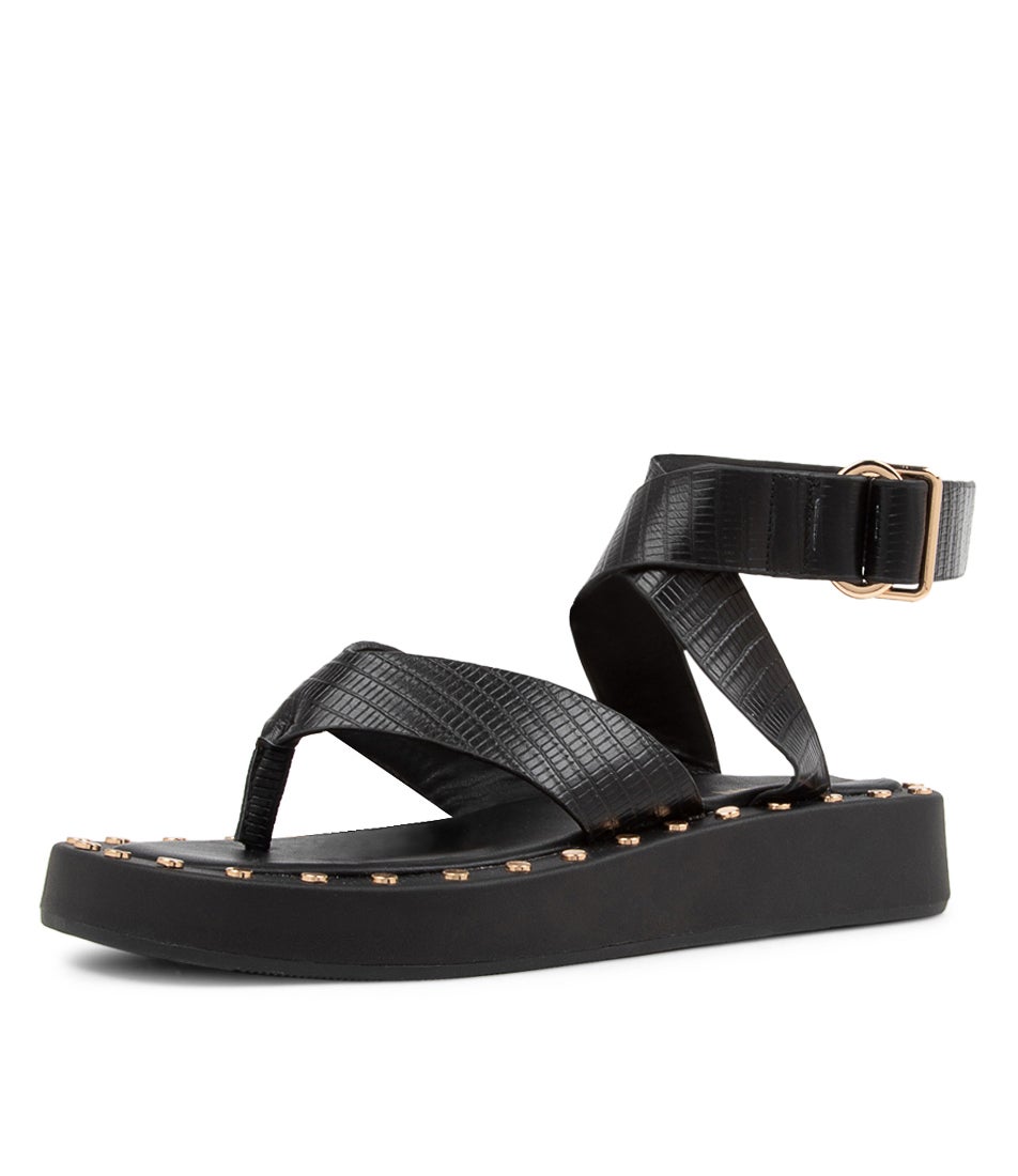 Yolo Black Lizard Leather Sandals