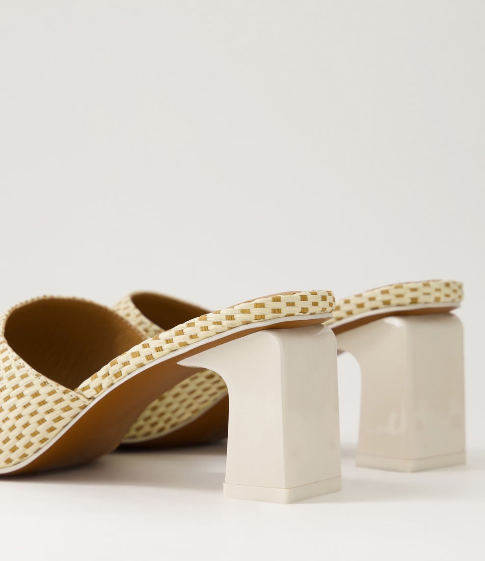 Crete White Camel Weave Mules