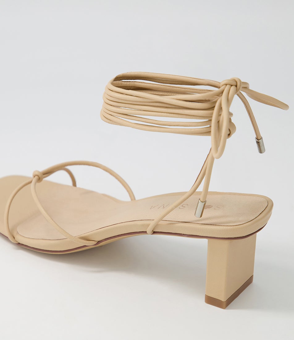 Honey Mid Heel Neutral Leather Sandals