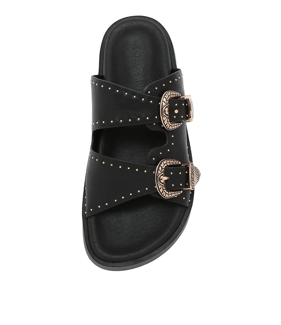 Eastwood Stud Footbed Black Leather Slides