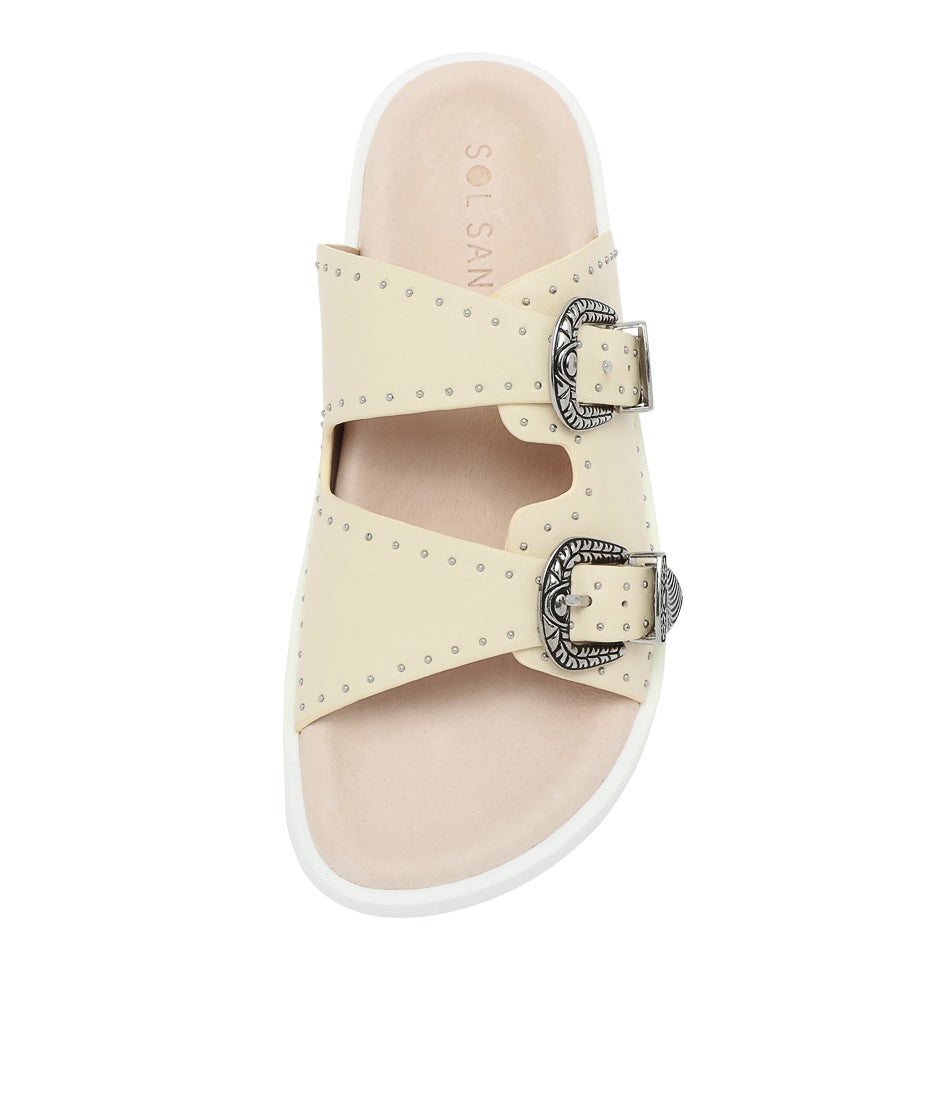Eastwood Stud Footbed Off White Leather Slides